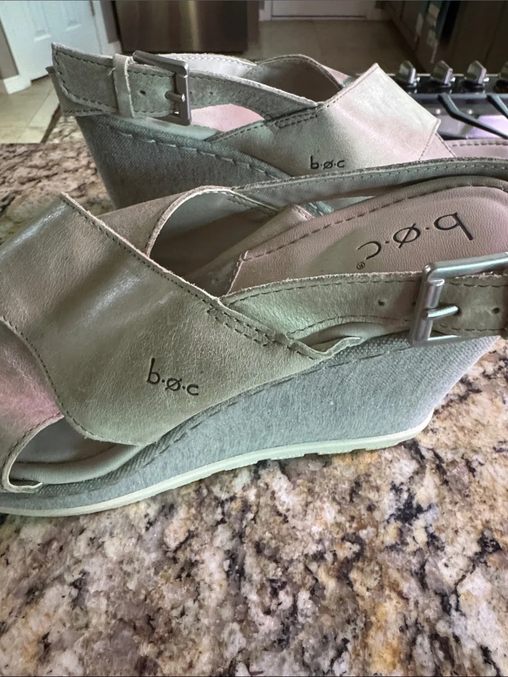 b.o.c. Crisscross Taupe Wedge Sandals